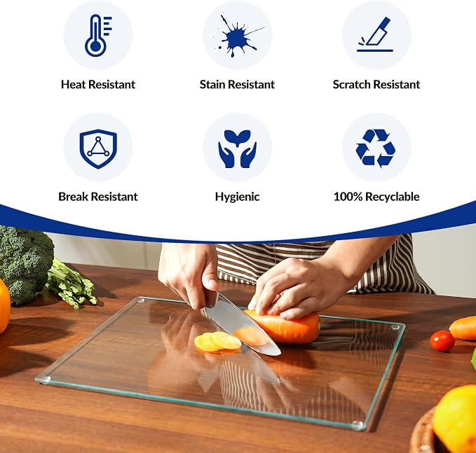 Glass Cutting Board 20”x16”: Tempered Glass Kitchen Counter Protector - Durable- Scratch-Resistant, Heat-Proof - Clear Design