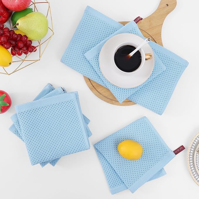 Homaxy 100% Cotton Waffle Weave Kitchen Dish Cloths 12-Pack, Sky Blue | 12 x 12 Inches, Ultra Soft Absorbent Dish Towels, Quick Drying Dish Rags with Hanging Loop