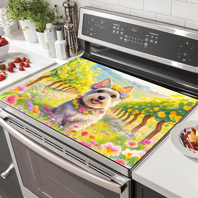 HOMETITUTE Spring Stove Top Cover 28x20 Floral Schnauzer Heat Resistant