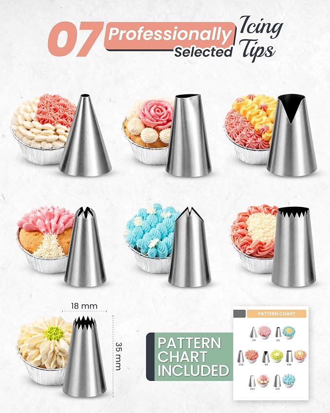 RFAQK 35PCs Cake Decorating Kit with Cake Turntable, Piping Bags and Tips | Turntable, 2 Spatula, 20 Icing Bags, 4 Scraper, 7 Piping Tips, Coupler