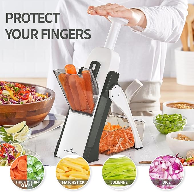 ONCE FOR ALL Upgrade Safe Mandoline Slicer Plus, Adjustable Vegetable Slicer DarkGray