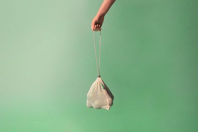 ECO ROOTS Reusable Produce Bags, Washable Cotton Mesh Produce Bags, 9 Pack | Nine organic cotton bags: six mesh and three bulk bags in three sizes, with tare-weight tags and drawstring closures