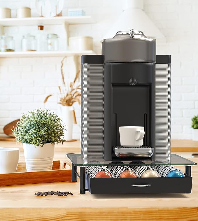 Deco Brothers Tempered Glass Vertuo Pod Holder, Fits 28 Large/56 Small Pods | Compatible with Nespresso Capsule, Black