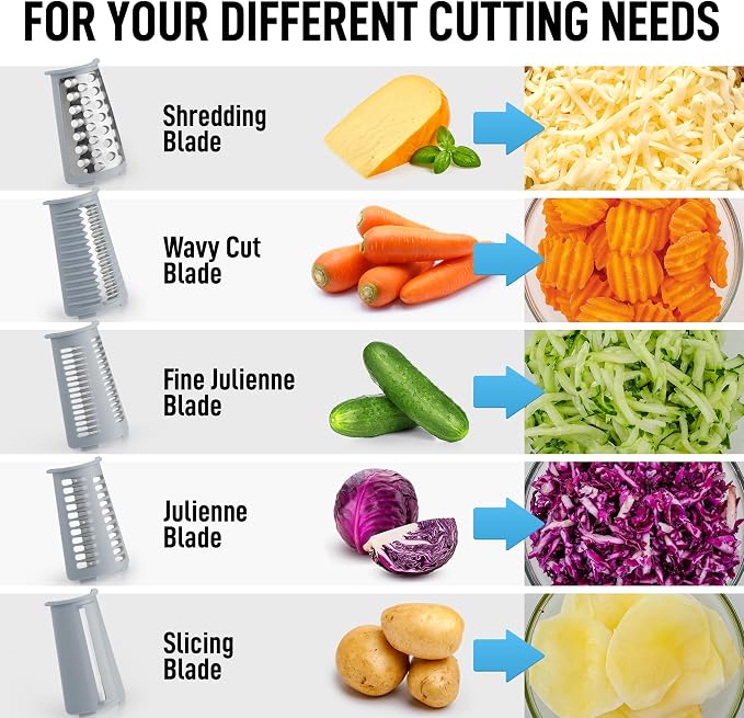Zulay Kitchen Rotary Cheese Grater 5 Blade Cheese Shredder - Manual Hand Crank Cheese Grater With Reinforced Suction & 5 Interchangeable Drums - Easy to Use, Vegetable Chopper Round Mandoline Slicer