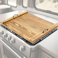 Rv Stove Top Cover Board Wood Noodle Board Camper Stove Top Cover Countertop Cutting with 5 Pcs Adjustable Non-Slip Rubber Feet Leg Juice Groove for Trailer Gas Burner Kitchen(Light Brown)