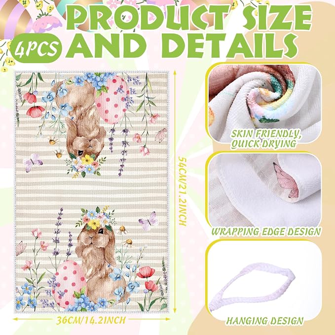 SiliFine 12 Pcs Easter Kitchen Accessories Set Easter Bunny Egg Oven Mitts Pot Holders Kitchen Towels He is Risen Christian Religious Decorations for Home Accessories, Cooking Baking Gifts