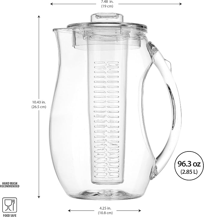 Water Infuser Pitcher By Home Essentials & Beyond – Shatterproof Acrylic – Elegant Durable Design – Ideal for Iced Tea, Fruit Infused Water and Juice (93 oz)
