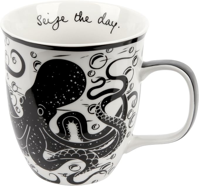 Karma Gifts 14 oz Black and White Boho Mug Octopus - Cute Coffee and Tea Mug - Ceramic Coffee Mugs for Women and Men