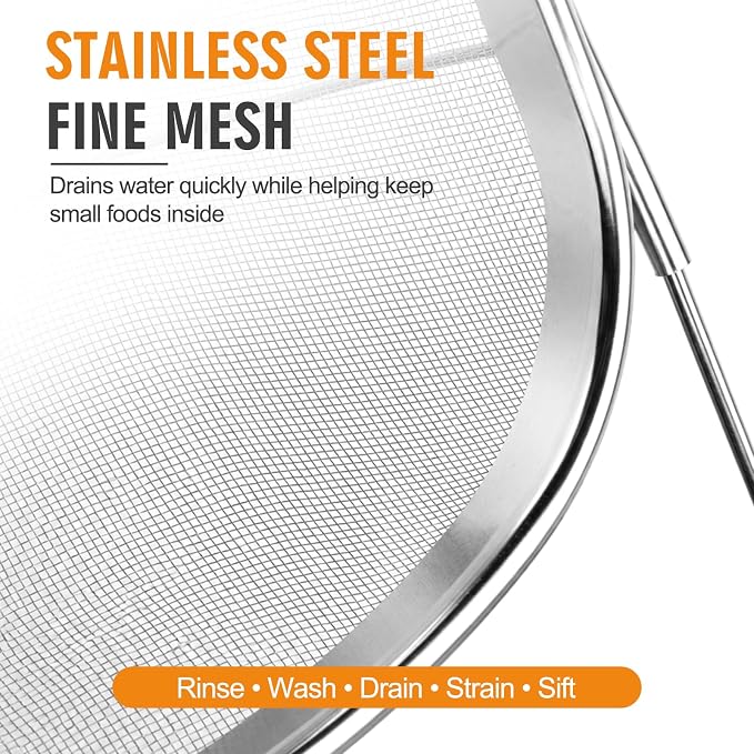 Palksky Over the Sink Colander, Stainless Steel Fine Mesh, 6 Quart 2 Pack | Expandable handles fit most sinks; fine mesh drains pasta, rice & produce