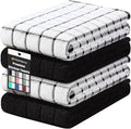 Homaxy Large Premium Cotton Kitchen Towels 16"x 28", 4 Pack, Black | Natural Ring Spun 390 GSM Dish Towels, Super Absorbent Terry Kitchen Hand Towels, Soft Tea Towels with Hanging Loop