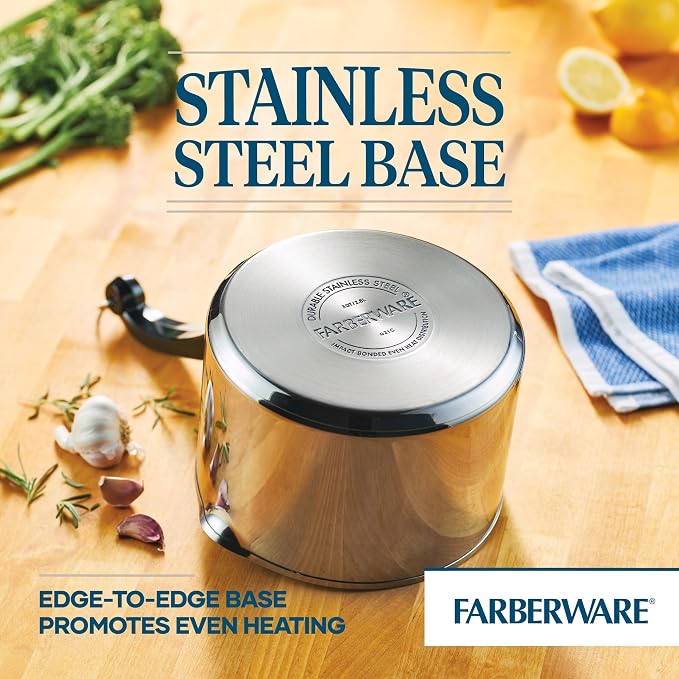 Farberware Classic Series Stainless Steel Straining Sauce Pan with Lid, 3-Quart Sauce Pan With Pour Spout