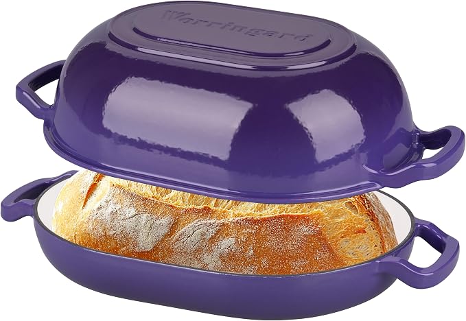 VORRINGARD Enameled Cast Iron Sourdough Bread Oven, Dutch Oven, Loaf Cast Iron Bread Pan for Homemade Bread Baking, Meatloaf Pan with Lid, 7QT, Purple