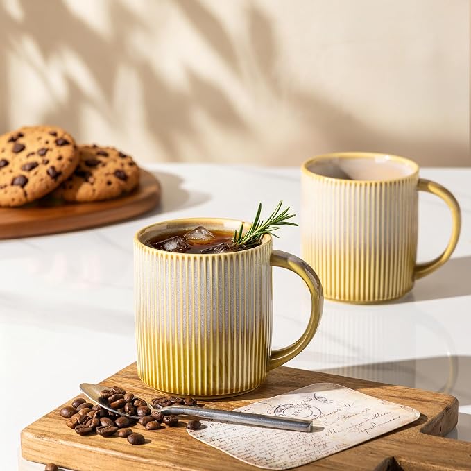 theterra Ceramic Coffee Mugs Set of 6, 14.2 oz Coffee Cups with Handle | Handmade, Suitable for Latte, Tea, Milk, Beer & Hot Cocoa, Autumn Haze