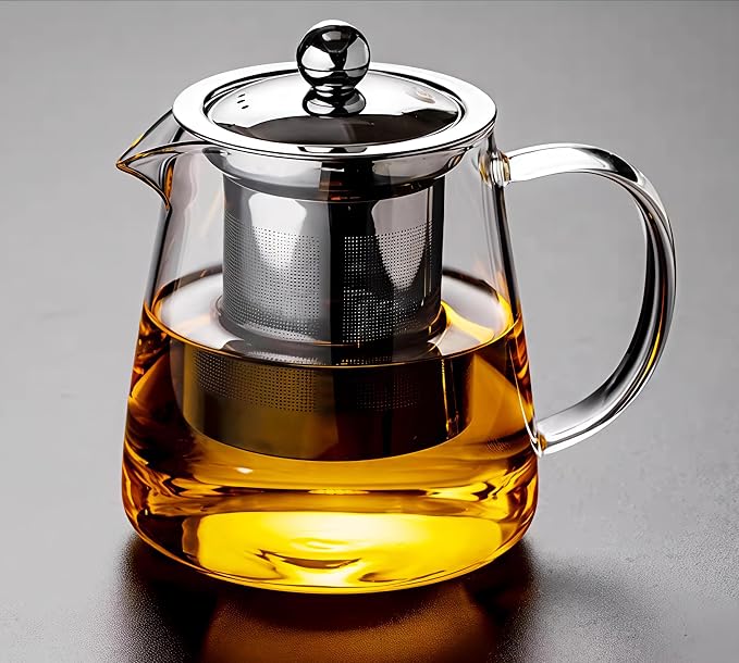 Mini Size Glass Teapot Tea Kettle-with Stainless Steel Removable Infuser for Blooming Tea & Loose Leaf Tea, Microwave & Stovetop Safe, 950ML/32oz (L-950)