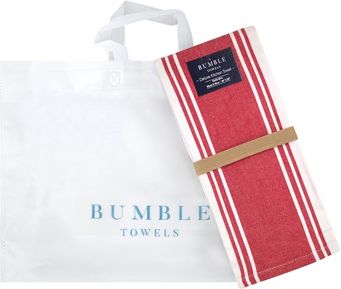 Premium Kitchen Towels 6 Pack 100% Cotton 20"x28" Dish Towels - Red Wide | Large Flat & Terry Kitchen Linen Set with Hanging Loops, Highly Absorbent for Washing and Drying Dishes