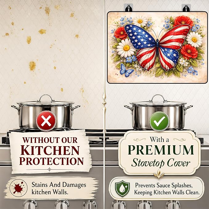 Patriotic Electric Stove Top Cover | Heat Resistant Glass Cooktop Protector for Kitchen Ceramic Countertops, Multiuse Stove Cover and Dish Drying Mat