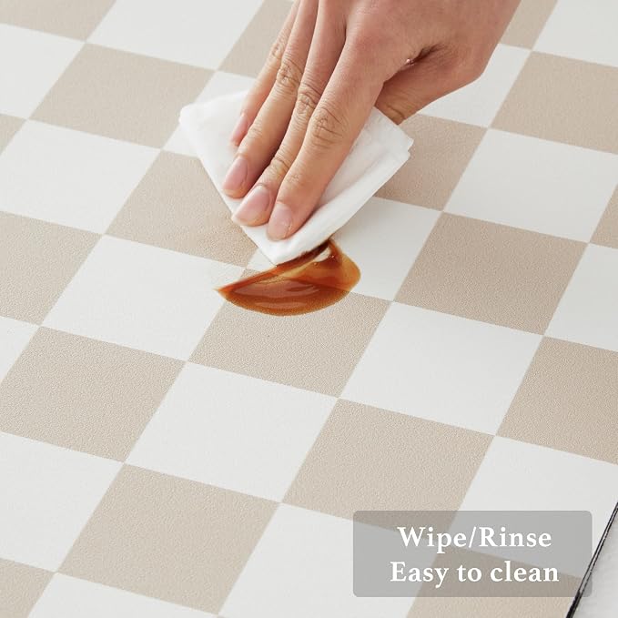 Ohocut Checkered Dish Drying Mat for Kitchen Counter, Coffee Bar Station Accessories, Retro Cute Aesthetic Modern Absorbent Drainer Mat Kitchen Drying Mat Easy Clean, Beige 12" x 19"