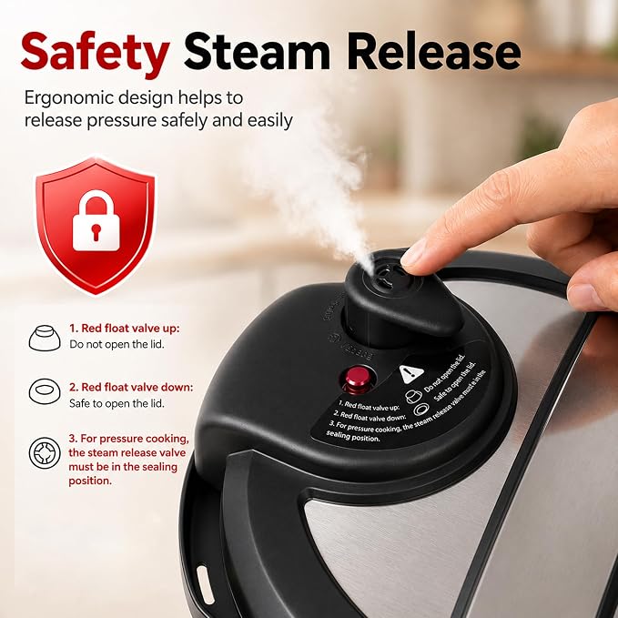Simple Deluxe 10-In-1 Electric Pressure Cooker, 3QT Instant Multi Cooker, Olla de Presion Nonstick Pot 3 Quarts for Slow Cook, Rice Cook, Steam, Sauté, Canning, Yogurt Maker, Warm, Black