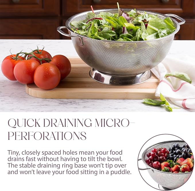 Bellemain Stainless Steel Colander for Kitchen, 3 & 5 Qt Strainers