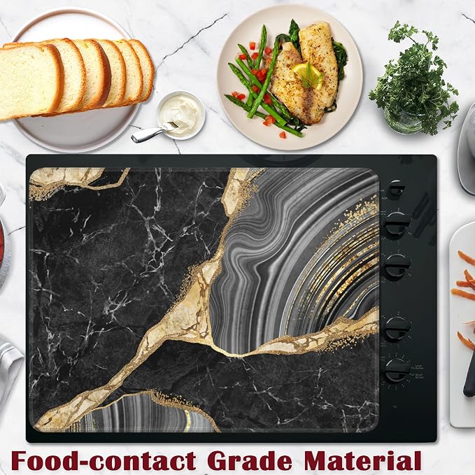 Black Gold Marble Electric Stove Top Cover Protector,Glass Flat Top Stove Mat,Heat-Resistant Oven Induction Cooktop Mat for Ceramic Countertop Mats Dish Drying Mat