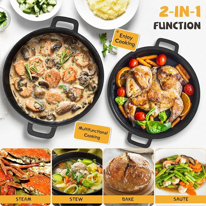 5QT Dutch Oven for Sourdough Bread Baking, Cast Iron Bread Pan with Lid | Multi-Functional Dutch Oven With Banneton Bread Proofing Basket & Baking Supplies, Cast Iron Bread Pan With Lid