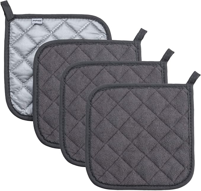 Joyhalo 4 Pack Pot Holders for Kitchen Clearance | Hot Pads for Kitchen, Countertops, Oven Pot Holders Bulk, Potholders Sets for Kitchens Heat Resistant, Grey