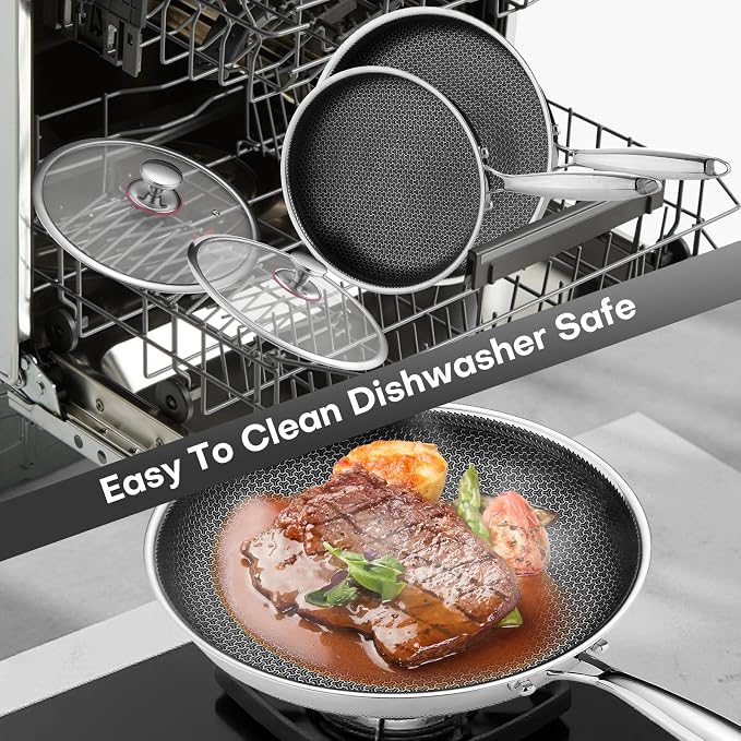 Lazycorner Pots and Pans Set Non Stick,Stainless Frying Pans Skillet with Lid Non toxic Healthy Kitchen Cookware Sets Induction Compatible