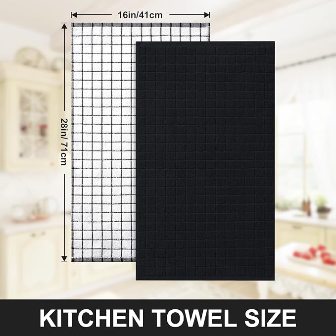 Homaxy Large Premium Cotton Kitchen Towels 16"x 28", 8 Pack, Black | Natural Ring Spun 390 GSM Dish Towels, Super Absorbent Terry Kitchen Hand Towels, Soft Tea Towels with Hanging Loop