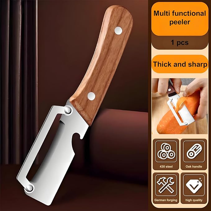 Best Multi Functional Vegetable Peelers for Kitchen | 2 in 1 Wooden Handle with Bottle Opener, Sugarcane Peeler, peeling Pumpkin