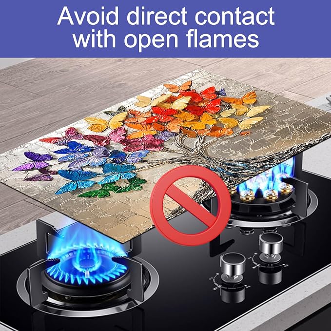 HOMETITUTE Colorful Butterfly Tree Stove Top Cover 28x20 Diatomite Mat