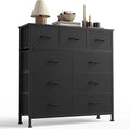 Sweetcrispy 9-Drawer Fabric Dresser Storage Tower with Wood Top, Black | Sturdy Steel Frame with Wood-top, Easy-pull Handle, Space-Saving Organizer Chest for Bedroom, Closet, Lightweight and Stable