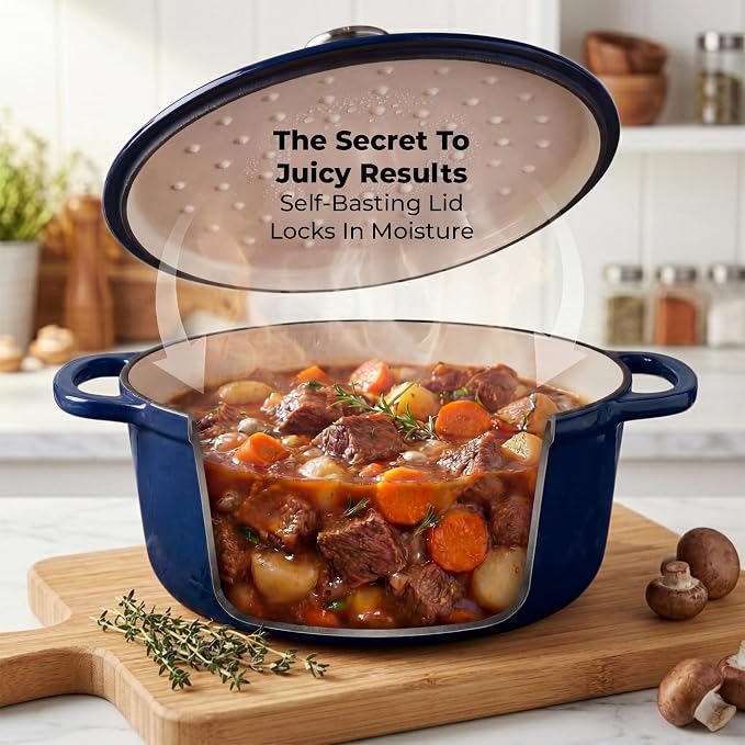 Zulay Kitchen 6.4QT Enameled Cast Iron Dutch Oven Pot with Lid, Heavy-Duty Soup Pot for Stews, Braising, Roasting & Sourdough Bread Baking, Oven Safe up to 500°F - Lapis Lazuli