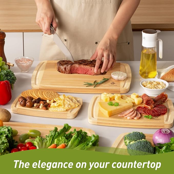 Bamboo Cutting Board Set Non Slip Feet Over Sink Eating Grilling Biard Cutboard Biard Chtting Woodcutting Cuttingboards Voard Oard Bord Dishwasher Safe 12x18 11x14 Baords Baord Veg Utting Ultimate