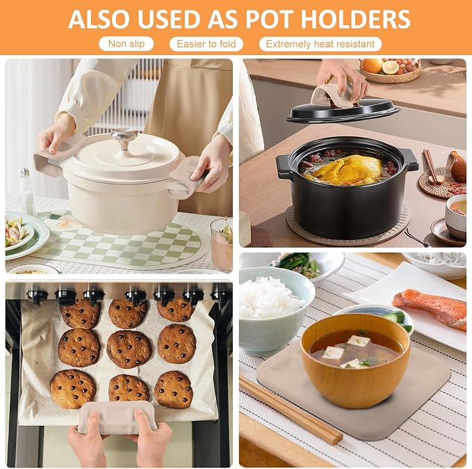Silicone Trivets for Hot Pots and Pans, Pot Holders Hot Pads 6 Pack Silicone Mats for Kitchen Counter, Soft Durable Drying Mat, Jar Opener and Coasters (Brown)