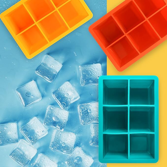 Excnorm Ice Cube Trays 3 Pack - Large Size Silicone Molds with Removable Lids Reusable and BPA Free for Whiskey, Cocktail, Stackable Flexible Safe Dark Blue