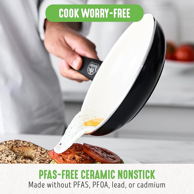GreenLife 2 Piece (7” & 10”) Ceramic Nonstick Frying Pan Set, Black & Cream | PFAS-Free Nonstick Coating, Family Skillet Set, Egg Pan, Omelet Pan, Stay-Cool Handles, Dishwasher & Oven Safe up to 350F