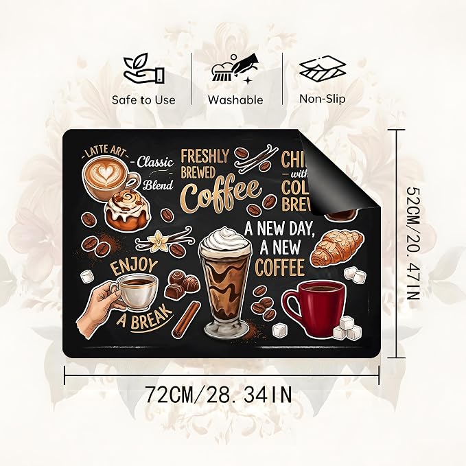 Coffee Stove Top Cover 28.3 x 20.5 Inch, Vintage Coffee Cup Glass Cooktop Protector Mat, Latte and Cold Brew Electric Range Cover for Kitchen Counter Coffee Bar Decor(Classic snacks)