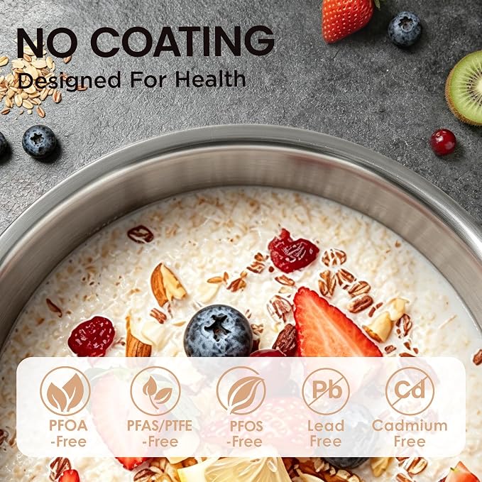 Cooker King 1.5QT Stainless Steel Saucepan with Tempered Glass Lid, Metal Utensils Safe, No Coating (PFAS/PFOA/PTFE Free), Dishwasher-Friendly, Oven-Safe Up to 900°F, Induction Ready