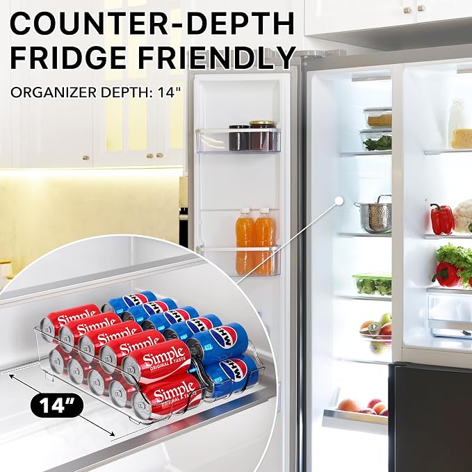Simple Houseware Soda Can Organizer Dispenser Refrigerator/Pantry, Set of 6 | Clear