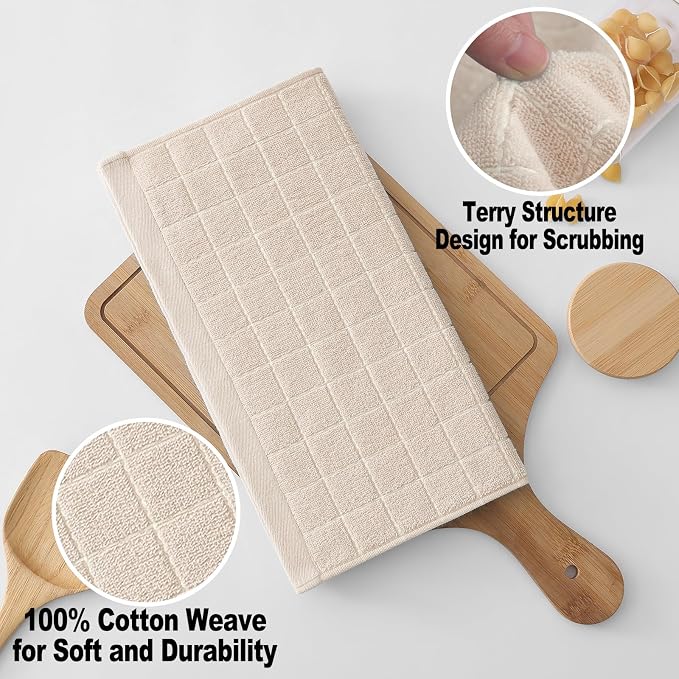 Homaxy 100% Cotton Terry Kitchen Dish Cloths, 6 Pack, Beige | Ultra Soft and Absorbent, Suitable for Drying and Washing Dishes