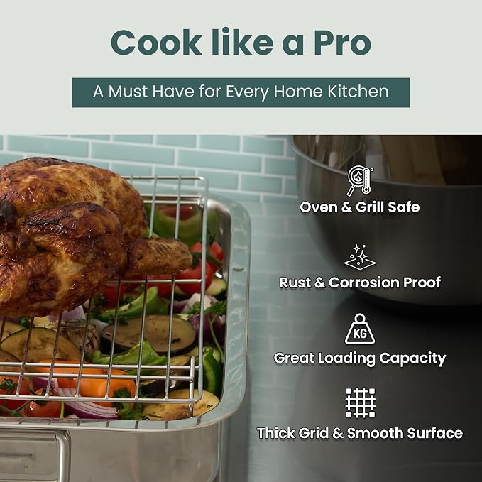 Durable 3 Tiers Stackable, 16" x 10" Cooling Rack for Baking | Professional Grade, Premium 100% Stainless Steel, Baking Rack & Wire Cooling Mesh, Dishwasher Safe, Oven Safe