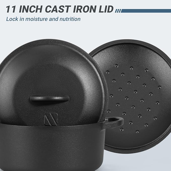 Northriver Casting 6 QT Basics Cast Iron Dutch Oven Pot with Lid and Dual Handles, Oven Safe up to 500°F Large Cooking Pan,Bread Oven