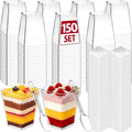 150 Set 5 oz Plastic Dessert Cups with Lids and Spoons, Yogurt Parfait Appetizer Cup with Lids for Party, Disposable Square Mini Dessert Shooters for Pudding, Fruit and Ice Cream