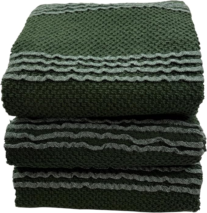 Dark Forest Green Kitchen Hand Dish Towels: Oversized 18" x 28",100% Cotton Soft Absorbent Dish Cloths for Cleaning Drying Set of 3 Multipurpose for Everyday Use