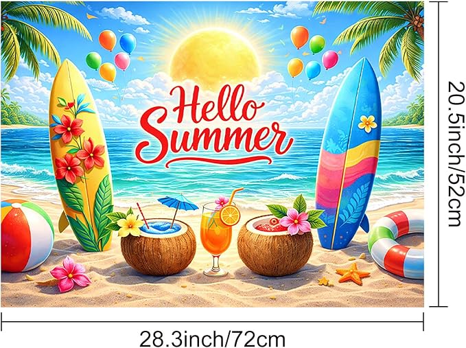 HOMETITUTE Hello Summer Stove Top Covers for Electric Stove 28x20 Inches Beach Surfboard Heat Resistant Glass Cooktop Protector Pad Decorative Stovetop Cover for Kitchen Coffee Bar Decor