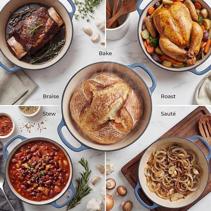 Zulay Kitchen 6.4QT Enameled Cast Iron Dutch Oven Pot with Lid, Heavy-Duty Soup Pot for Stews, Braising, Roasting & Sourdough Bread Baking, Oven Safe up to 500°F - Aquamarine