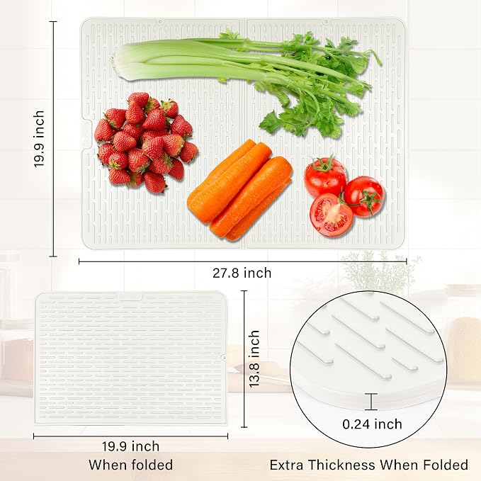 Foldable Silicone Stove Top Cover – 20"x28" Stove Top Covers for Electric Stove, Glass Top Stove Cover, RV Stove Top Cover & Dish Drying Mat (Cream, 28''x20'')