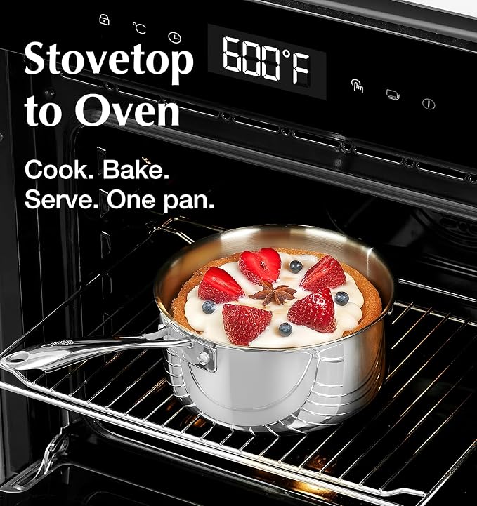 KOCH SYSTEME CS Triply Stainless Steel Saucepan Set, 1QT & 2QT & 3QT Stainless Steel Pot Set with lid, Diswasher & Oven Safe, Induction Compatible Pot, 6PCS