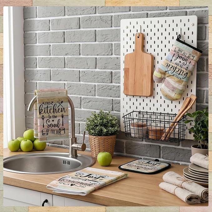 6 Pcs Kitchen Decor Accessories Set with Oven Mitts Pot Holders | Farmhouse Absorbent Dish Towels, Kitchen Sets for Home Decorations for Cooking Baking Grilling