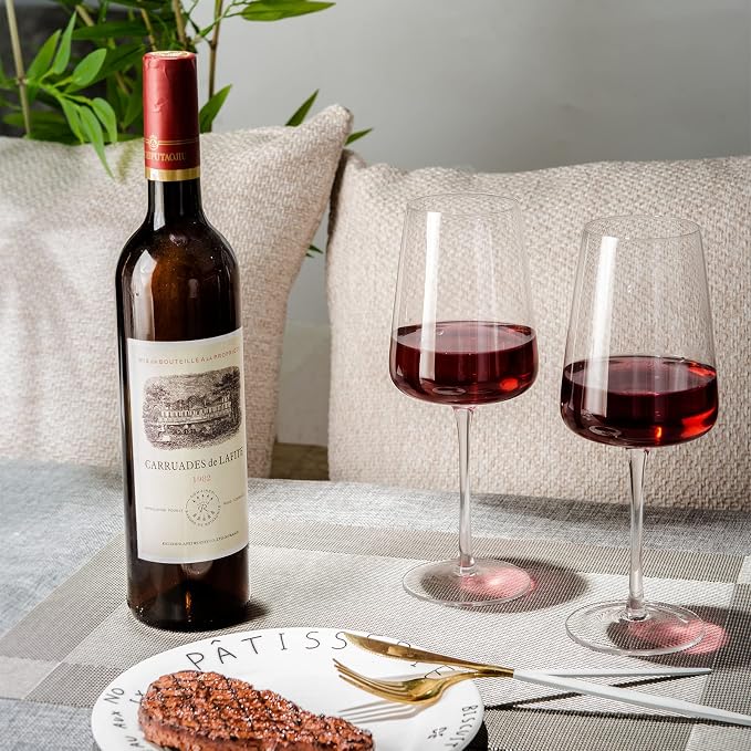 BACLIFE Hand Blown Red Wine Glasses Set of 4 – Premium Crystal Wine Glasses With Long Stem,19 oz – Unique Gift for Father's Day, Wedding, Birthday – Ideal for Restaurants,Home Bar